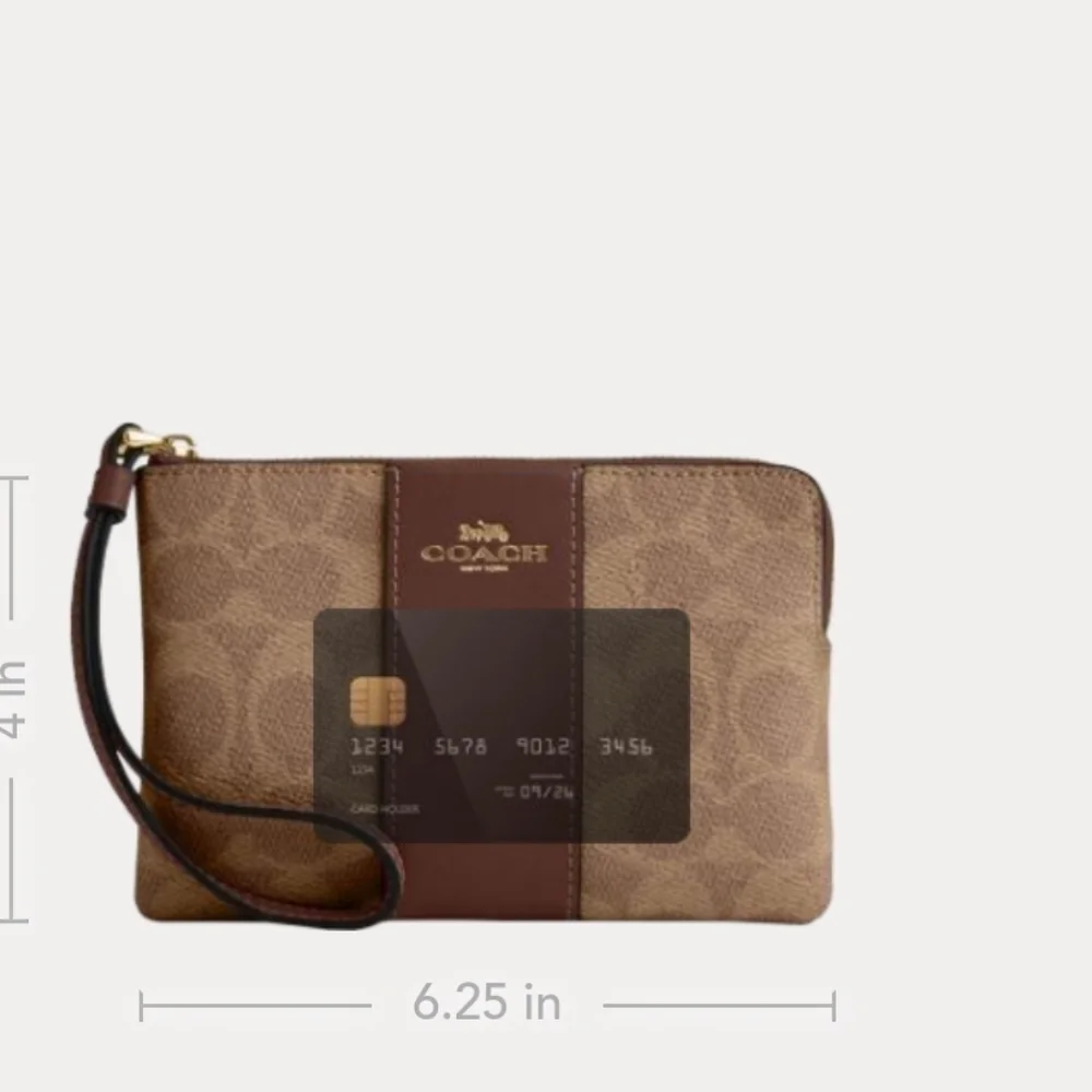 COACH Corner Zip Wristlet in Signature coated canvas, Brown NWT - Picture 7 of 12